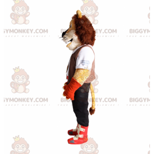 Løve BIGGYMONKEY™ maskotkostume med eventyrer-outfit -