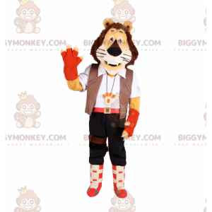 Kostým maskota lva BIGGYMONKEY™ s oblečením pro dobrodruha –