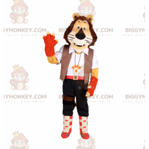 Løve BIGGYMONKEY™ maskotkostume med eventyrer-outfit -