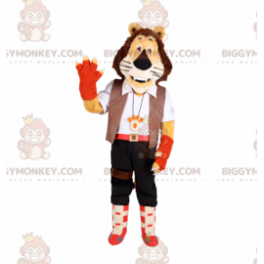 Kostium maskotki lew BIGGYMONKEY™ ze strojem poszukiwacza