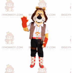 Leeuw BIGGYMONKEY™ mascottekostuum met avonturiersoutfit -