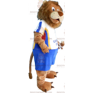 Disfraz de mascota Lion BIGGYMONKEY™ con traje de fútbol azul -