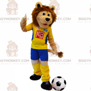 Løve BIGGYMONKEY™ maskotkostume med gult fodboldtøj -