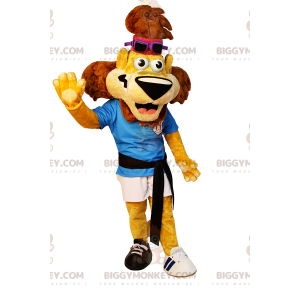 Löwen-BIGGYMONKEY™-Maskottchen-Kostüm mit Sportkleidung und