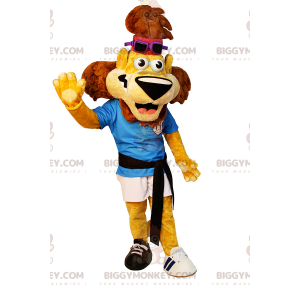 Traje de mascote Lion BIGGYMONKEY™ com roupas esportivas e