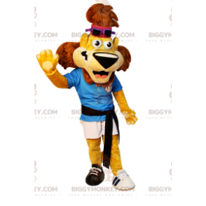 Löwen-BIGGYMONKEY™-Maskottchen-Kostüm mit Sportkleidung und