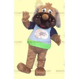 Brauner Hund BIGGYMONKEY™ Maskottchen-Kostüm mit buntem T-Shirt