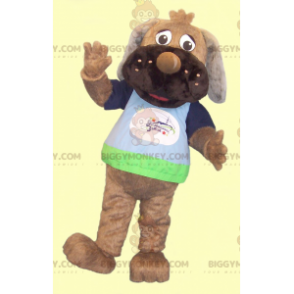 Brauner Hund BIGGYMONKEY™ Maskottchen-Kostüm mit buntem T-Shirt