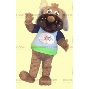 Brun hund BIGGYMONKEY™ maskotdräkt med färgglad tröja -