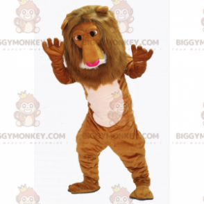 Traje de mascote BIGGYMONKEY™ de leão com nariz rosa –