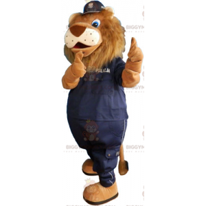 Lion BIGGYMONKEY™ Mascot Costume with Black Police Uniform -