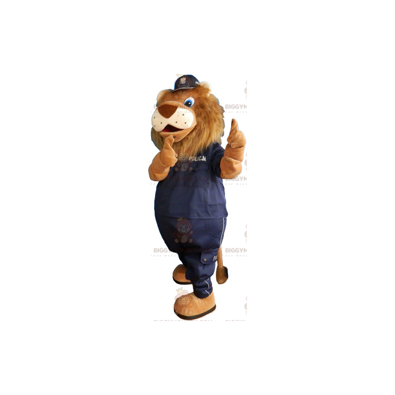 Lion BIGGYMONKEY™ Mascot Costume with Black Police Uniform –