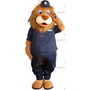 Kostým maskota lva BIGGYMONKEY™ s černou policejní uniformou –