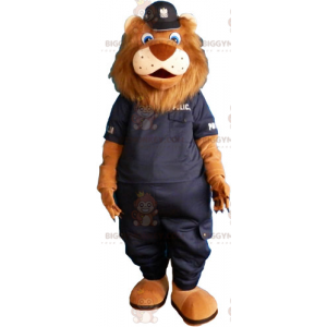 Leeuw BIGGYMONKEY™ mascottekostuum met zwart politie-uniform -
