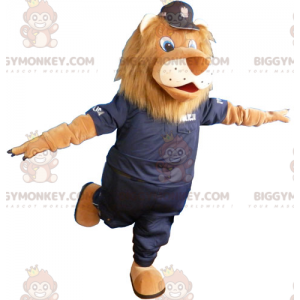 Lion BIGGYMONKEY™ maskotdräkt med svart polisuniform -