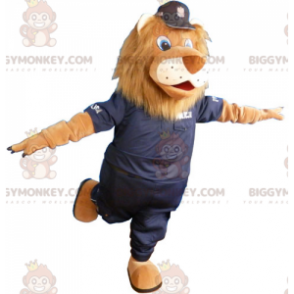 Lion BIGGYMONKEY™ Mascot Costume with Black Police Uniform -