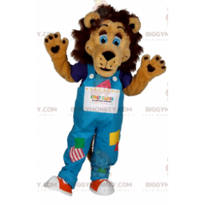 Costume da mascotte Leone BIGGYMONKEY™ con occhi azzurri e tuta