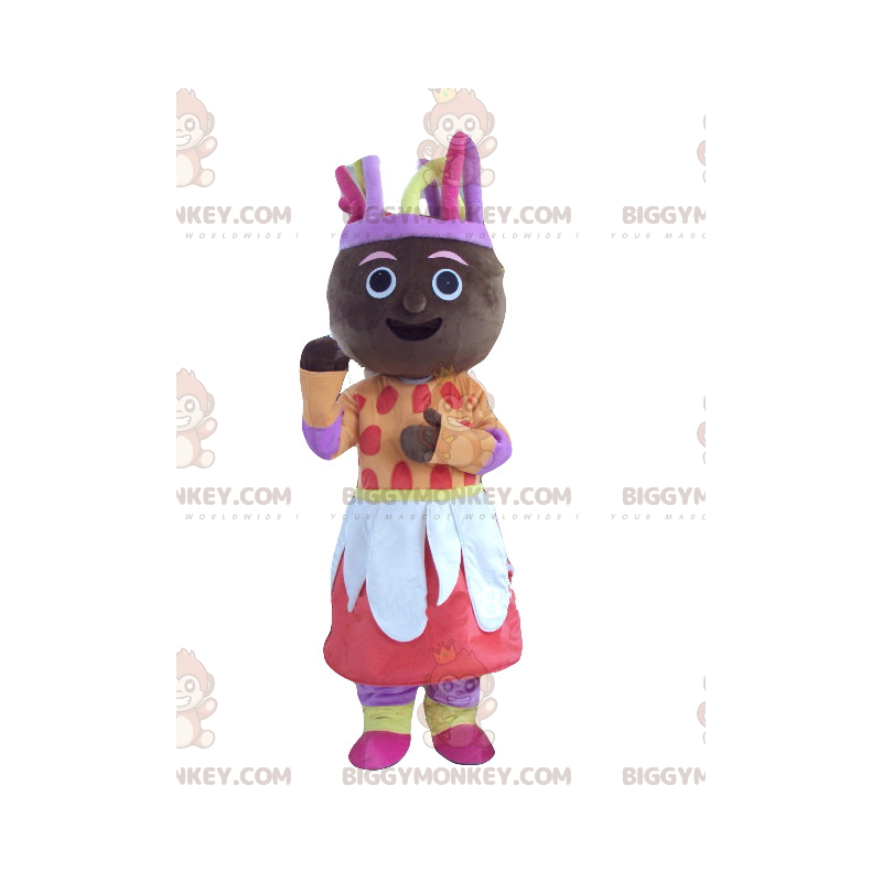 BIGGYMONKEY™ maskottiasu afrikkalaiselle naiselle värikkäässä