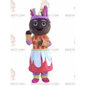BIGGYMONKEY™ maskotkostume af afrikansk kvinde i farverigt tøj