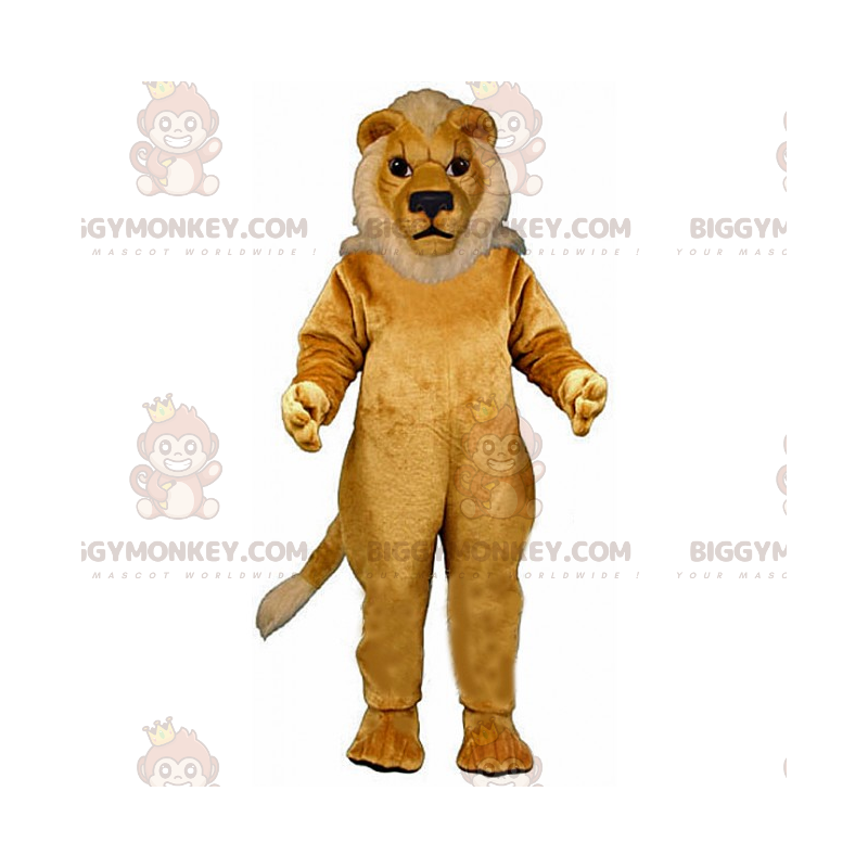 BIGGYMONKEY™ Mascottekostuum van beige leeuw met witte manen -