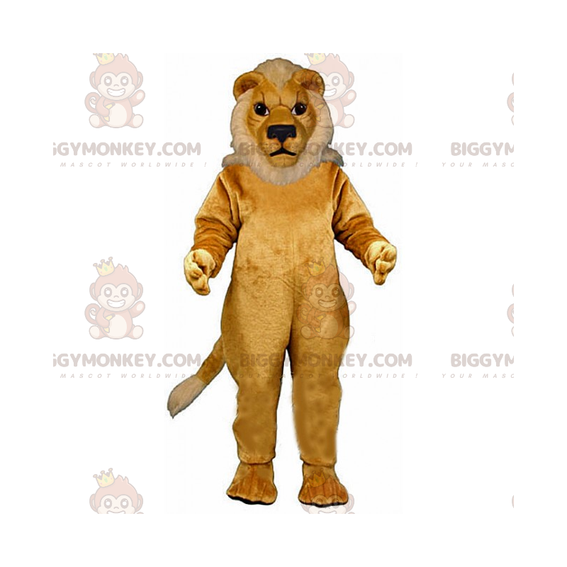 BIGGYMONKEY™ maskotkostume af beige løve med hvid manke -