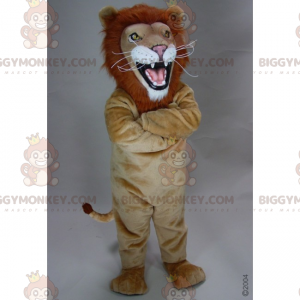 BIGGYMONKEY™ Mascot Costume Tan Lion With Fire Mane –