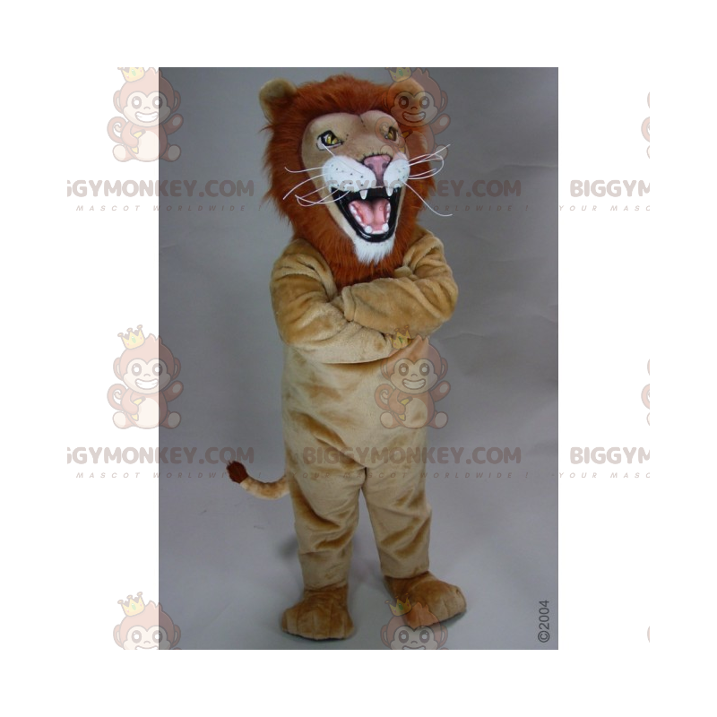 BIGGYMONKEY™ Mascottekostuum Bruine leeuw met vuurmanen -