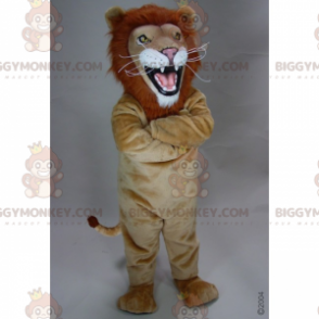 BIGGYMONKEY™ Maskotdräkt Solbrunt lejon med eldman -