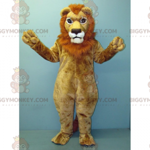 BIGGYMONKEY™ maskotkostume af beige løve med rød manke -