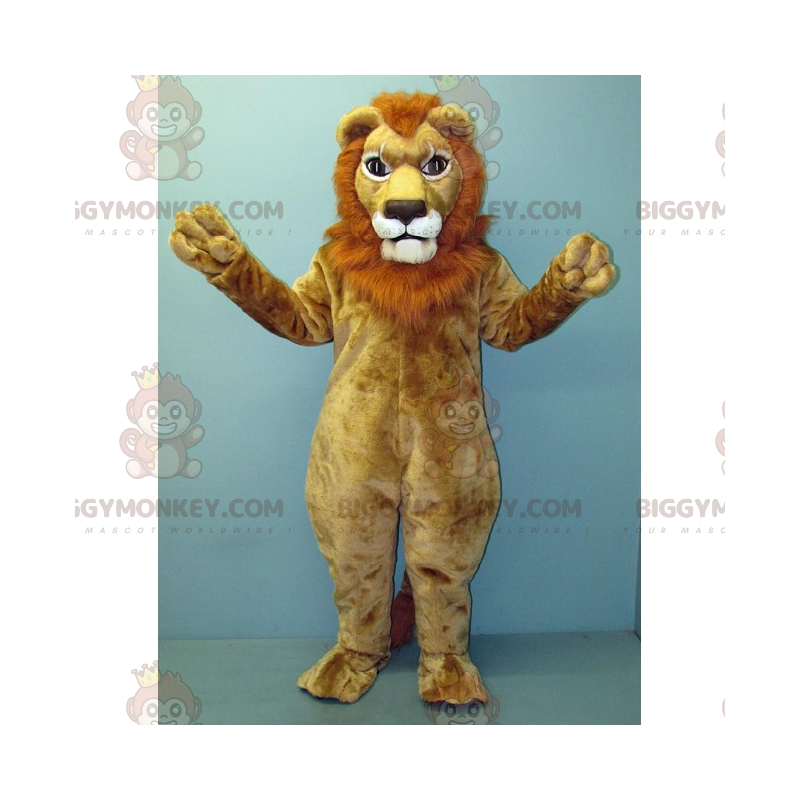 BIGGYMONKEY™ Mascottekostuum van beige leeuw met rode manen -
