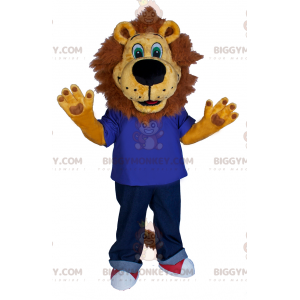 BIGGYMONKEY™ mascottekostuum van leeuw in jeans en sneakers -