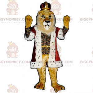 Mascote BIGGYMONKEY™ Traje de leão em traje de rei com coroa –