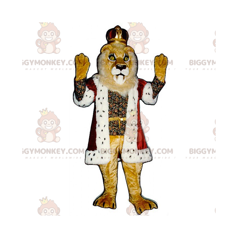 BIGGYMONKEY™ maskotdräkt av lejon i kungdräkt med krona -