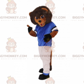 Traje de mascote do leão BIGGYMONKEY™ em roupas esportivas –