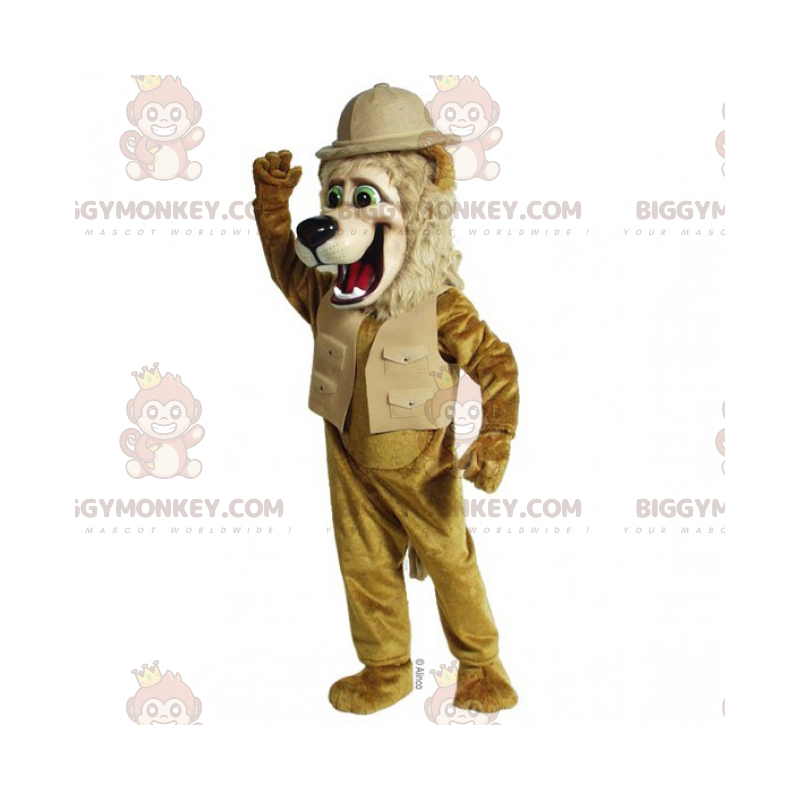 Costume de mascotte BIGGYMONKEY™ de lion en tenue d'explorateur