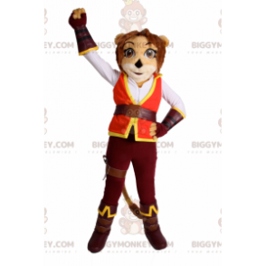 Leeuwin BIGGYMONKEY™ mascottekostuum met avonturieroutfit -