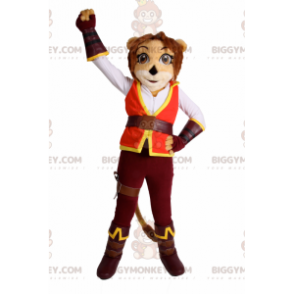 Traje de mascote Lioness BIGGYMONKEY™ com roupa de aventureiro