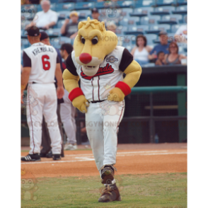 BIGGYMONKEY™ Mascot Costume of Yellow Tiger in Red and White