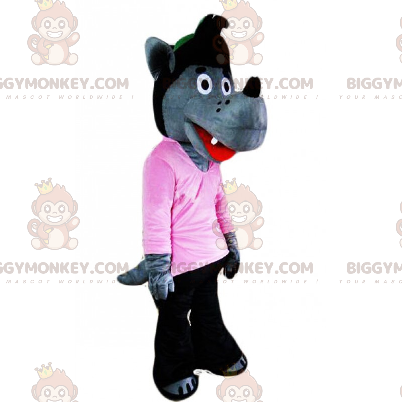 Wolf BIGGYMONKEY™ Maskottchenkostüm mit rosa Pullover -