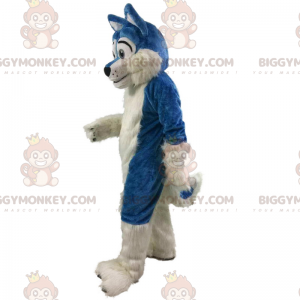 Kostium maskotka niebiesko-biały wilk BIGGYMONKEY™ -