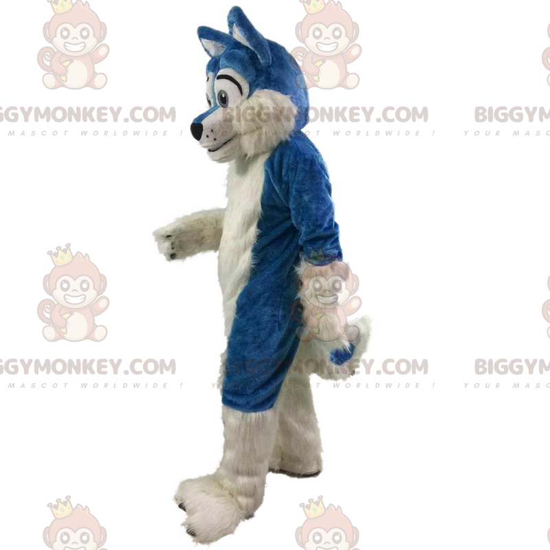 Blau-weißer Wolf BIGGYMONKEY™ Maskottchen-Kostüm -