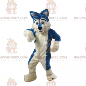 Traje de mascote de lobo azul e branco BIGGYMONKEY™ –