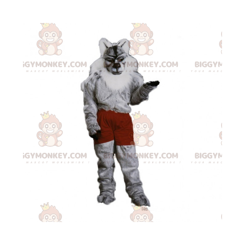 Kostium maskotka Wilk w krótkich spodenkach BIGGYMONKEY™ -