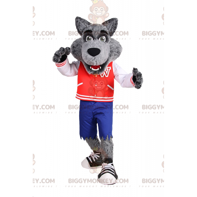 Costume de mascotte BIGGYMONKEY™ de loup en tenue d'adolescent