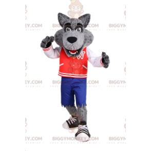Disfraz de mascota Wolf BIGGYMONKEY™ con atuendo deportivo para