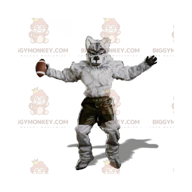 Costume de mascotte BIGGYMONKEY™ de loup en tenue de football