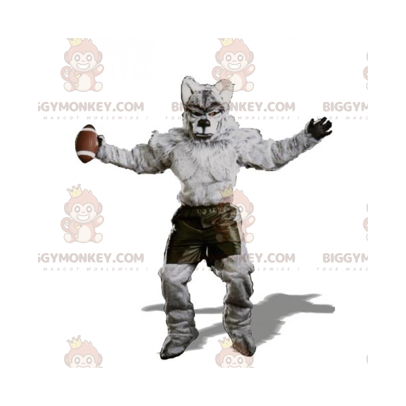 Disfraz de mascota Wolf BIGGYMONKEY™ con atuendo de fútbol