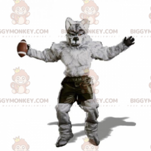 Disfraz de mascota Wolf BIGGYMONKEY™ con atuendo de fútbol