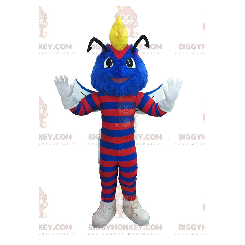 Disfraz de mascota BIGGYMONKEY™ de avispa azul con rayas rojas