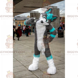 Disfraz de mascota BIGGYMONKEY™ de lobo gris y azul -